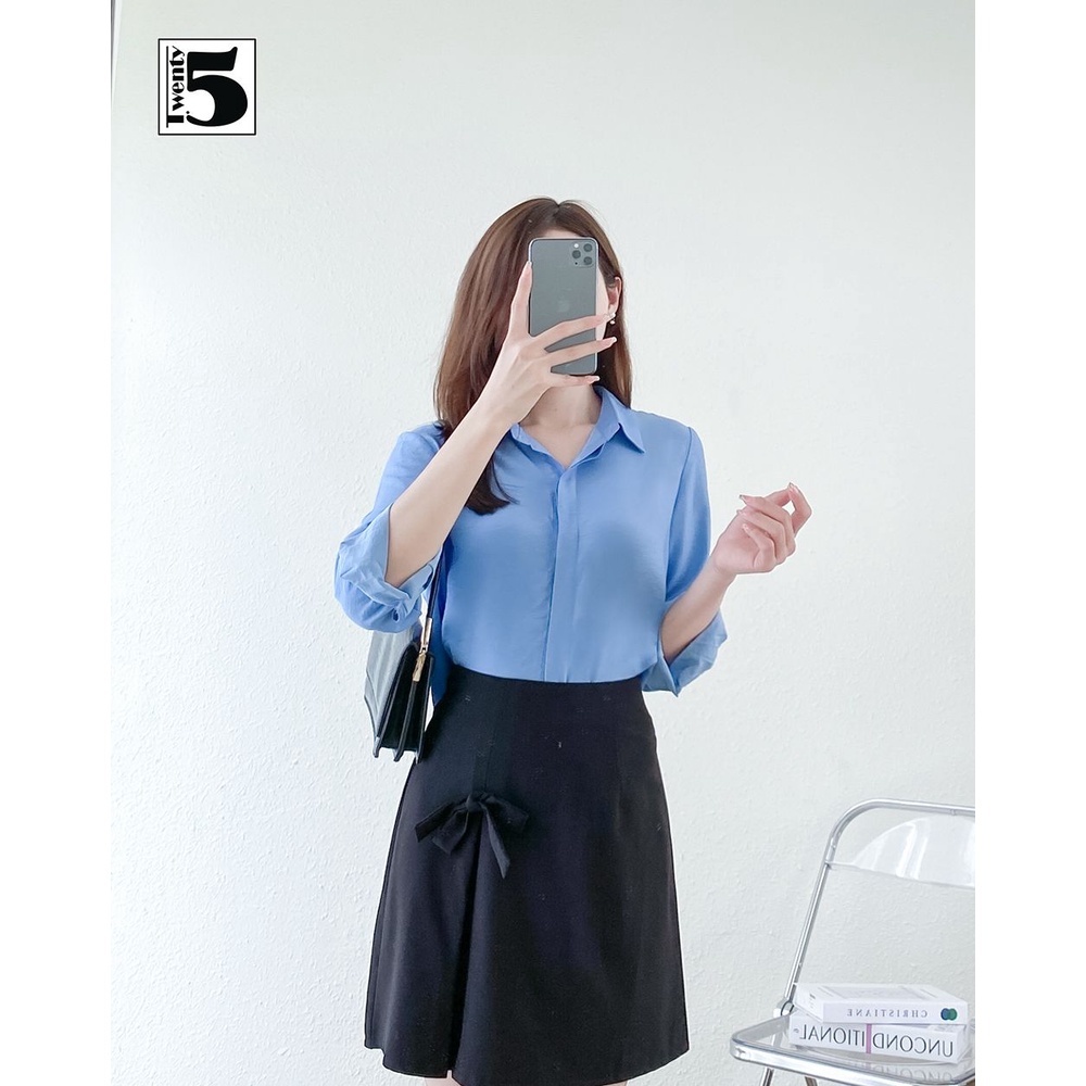 Chân váy nữ công sở xếp ly ẩn lệch đính nơ Twentyfive TC2