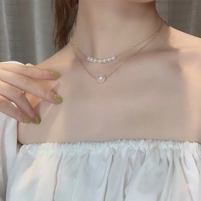 Vòng cổ bằng hợp kim xỏ hạt ngọc trai giả thời trang xinh xắn cho nữ