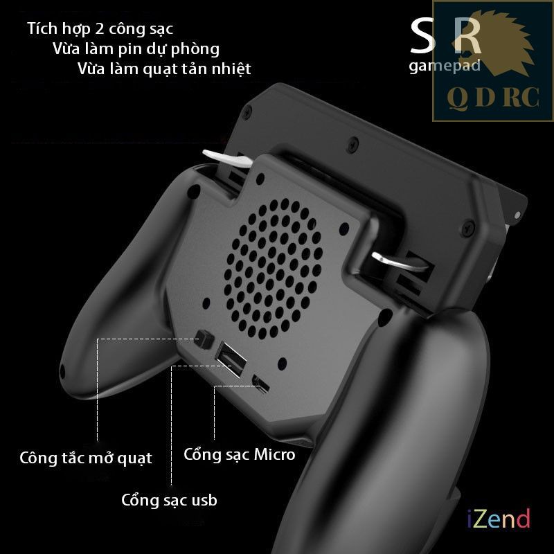 Tay cầm chơi game SR Mobile PUBG, Liên quân quạt tản nhiệt kiêm Pin sạc dự phòng dung lượng 2000mAh N00075 Quadvic.com