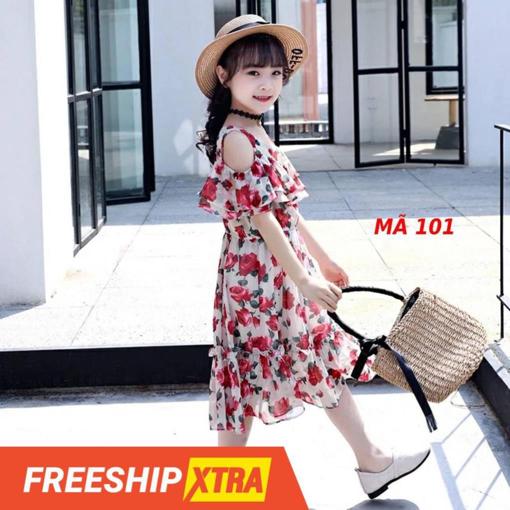 Đầm bé gái maxi trễ vai cao cấp mã 101, voan mềm mịn cho bé gái 13kg-50kg  ྇