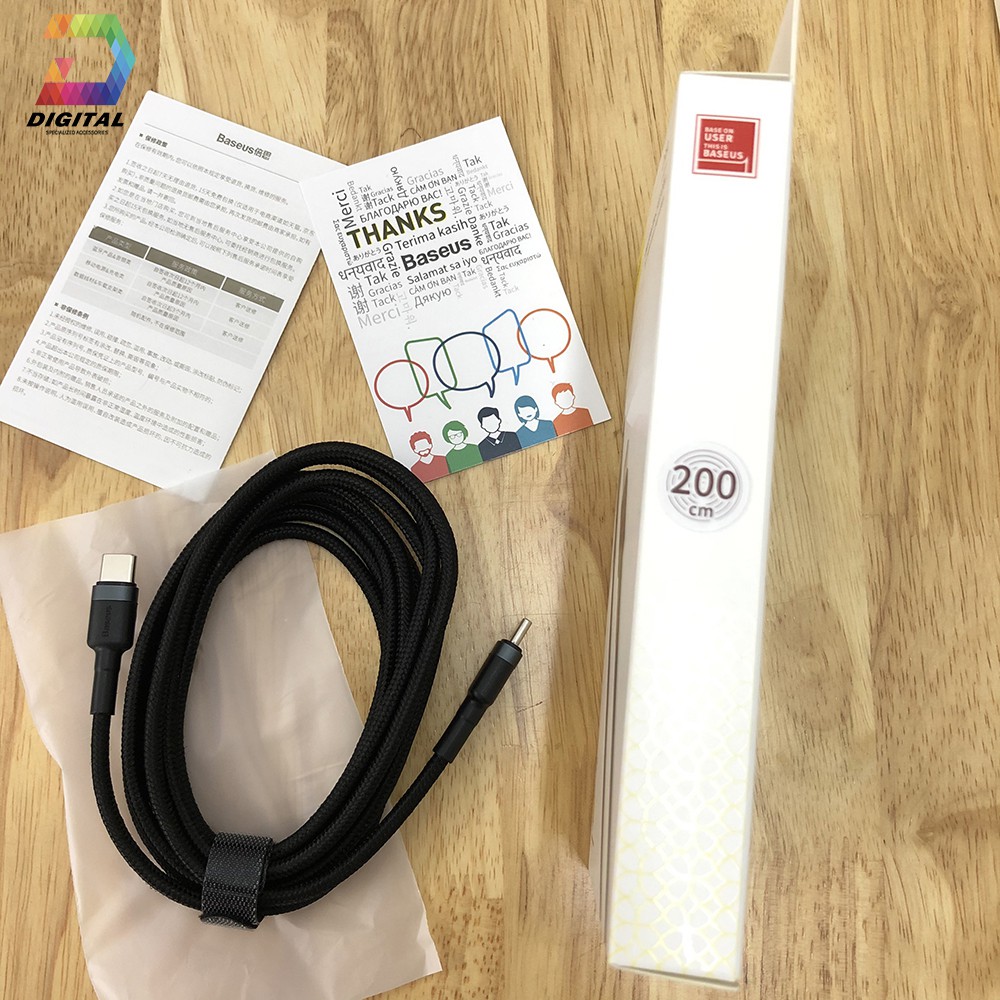 Cáp sạc nhanh Type C ra Type C PD 2.0 60W dài 2 Mét chính hãng Baseus bảo hành 12 tháng
