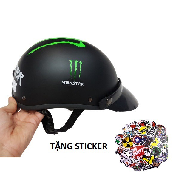 (Tặng 10 Sticker + Lưỡi Trai) Mũ Bảo Hiểm 1/2 Chính Hãng - Tem Monster