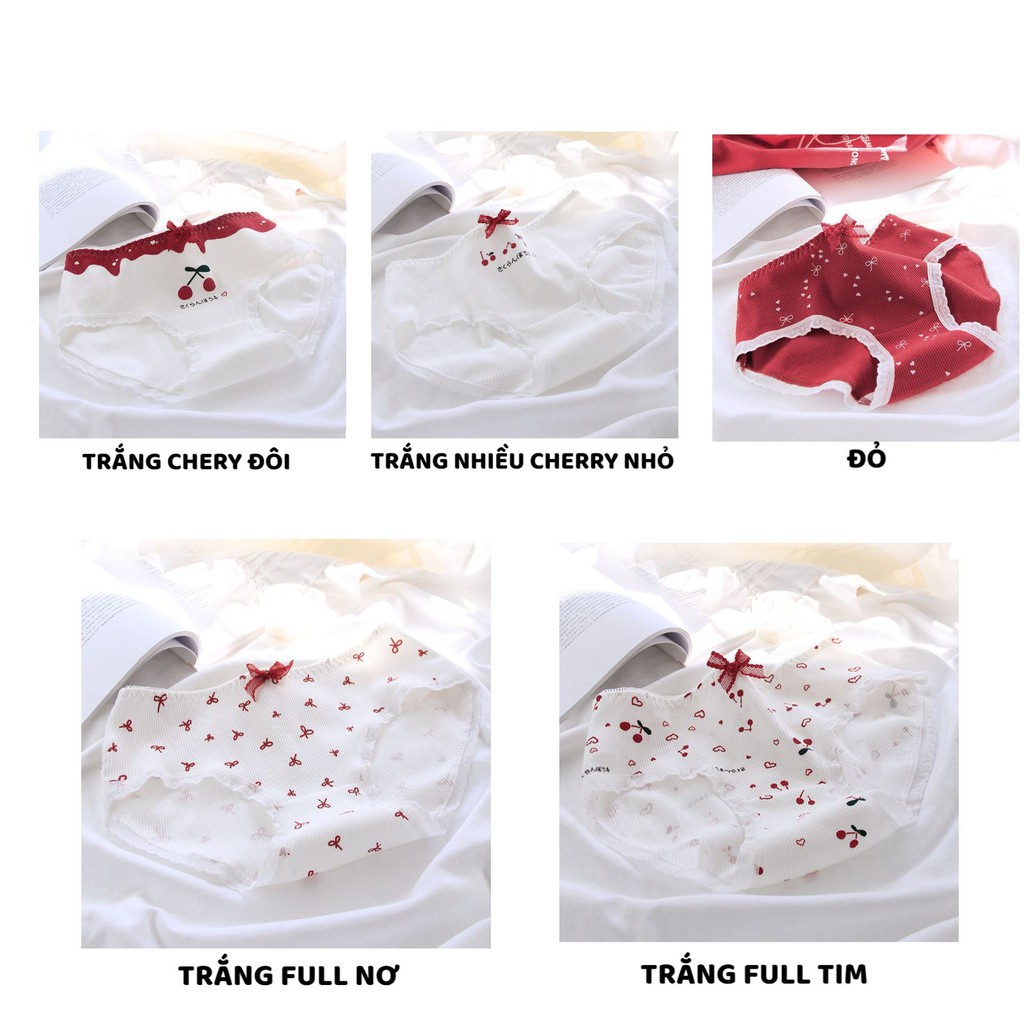 Quần Lót Nữ Cotton ❤️FREESHIP❤️ Set Cotton gân tăm cherry cạp chun bèo mẫu 0271