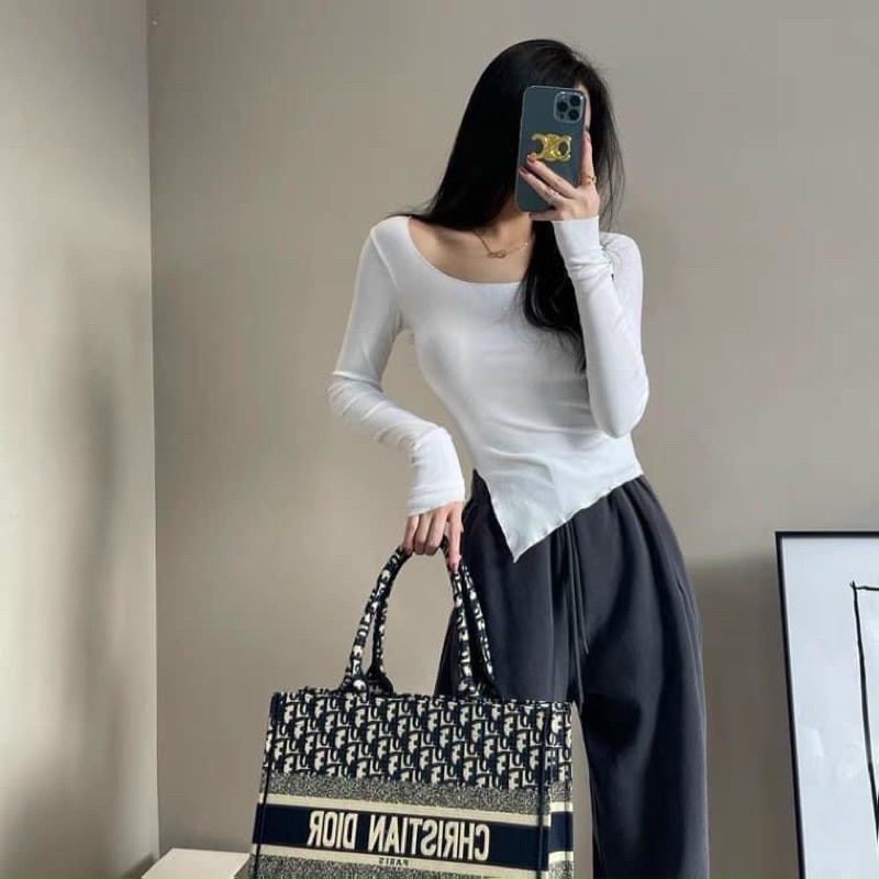 ÁO THUN CỔ THUYỀN VẠT CHÉO HÔNG CO GIÃN