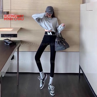 Quần Legging Dài Cạp Cao Ôm Body Cạp Chữ M Thời Trang Nữ Chất Liệu Len Tăm