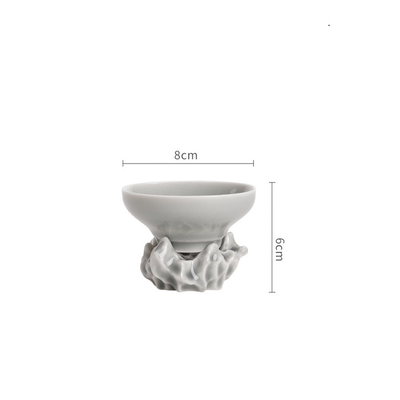 Lọc trà sứ trắng thanh khiết lưới inox 304 kèm chân đế hình ngọn núi độc đáo
