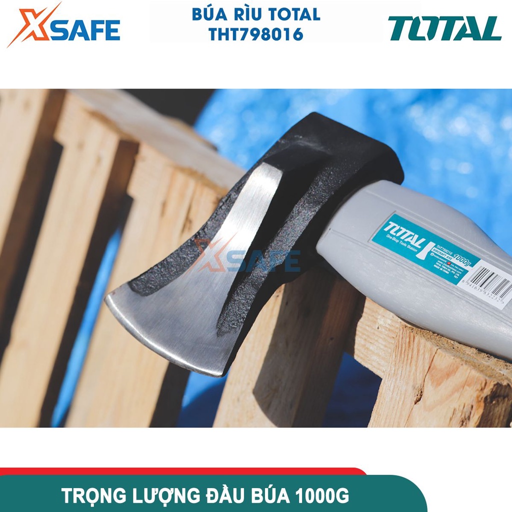 Búa rìu 1000g TOTAL THT798016, búa rìu có trọng lượng 1000g, đầu rìu được rèn thả, xử lý nhiệt, thép cacbon 45# - XSAFE