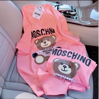 Áo Phông Ngắn Tay Form Rộng Freesize, Áo Thun Nữ Cổ Tròn In Hình Gấu Moschino Chất Liệu Cotton Thoáng Mát Dưới 65kg