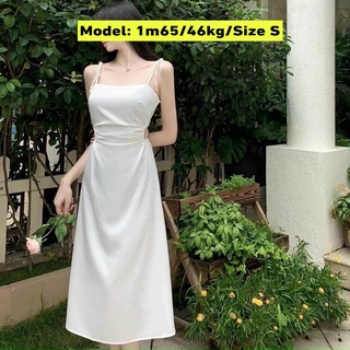 Đầm Lụa Đi Tiệc 2 Dây Khoét Eo Dáng Dài