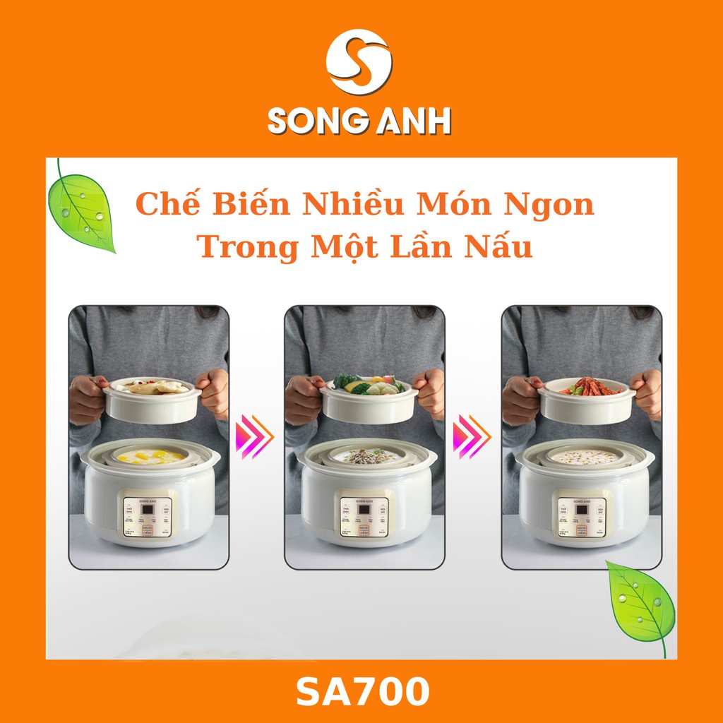 Nồi nấu chậm, chưng cách thủy Song Anh 1.5L. Nồi nấu cháo, chưng yến cao cấp, bền bỉ