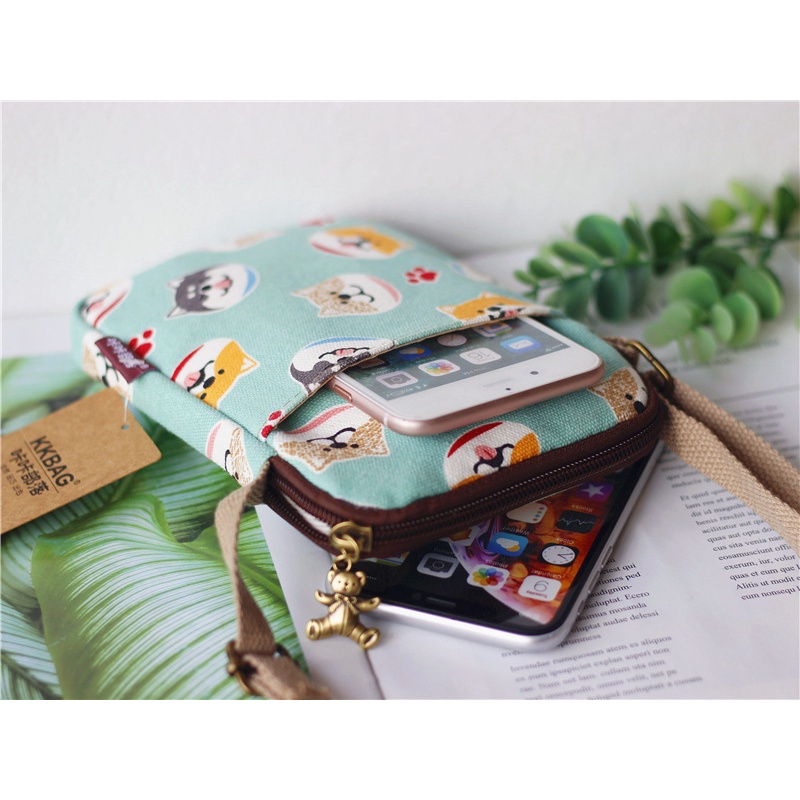 Túi Đeo Chéo Đựng Điện Thoại / Tiền Xu / Điện Thoại Bằng Vải Canvas Kiểu Hoạt Hình Nhật Bản Thời Trang 2022 Dây Kéo Khóa Zip