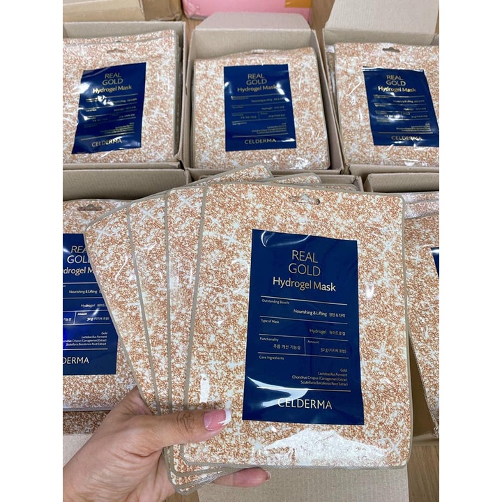 HỘP 10 MIẾNG MẶT NẠ THẠCH TINH CHẤT GOLD 24K CELDERMA REAL GOLD HYDROGEL MASK CHÍNH HÃNG - 9607