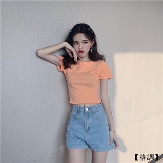 Áo Thun Cổ Tròn Màu Sắc Đơn Giản Quyến Rũ Cho Nữ