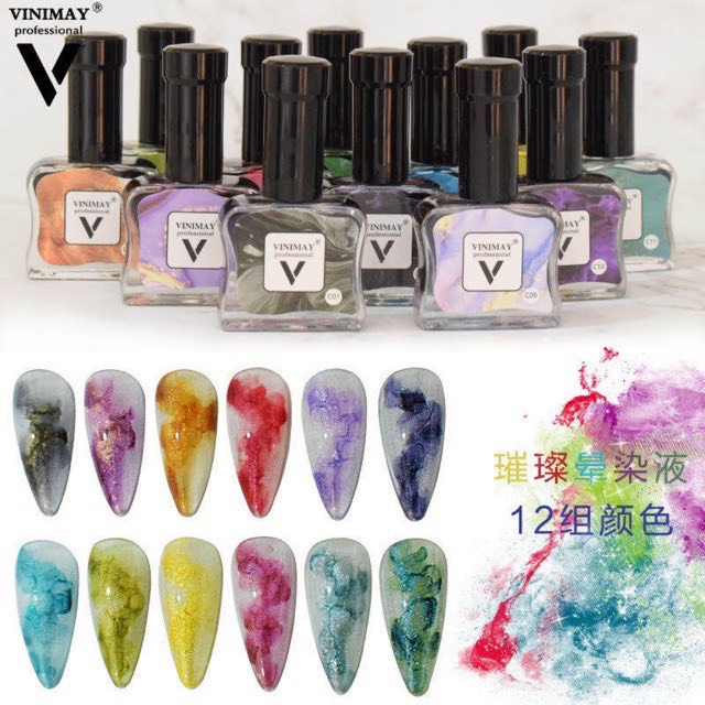 Cồn Loang Vinimay, Gel Tạo Loang Vân Đá, Set 12 Chai Hàng Chính Hãng - Tổng Kho Chuyên Nail mi