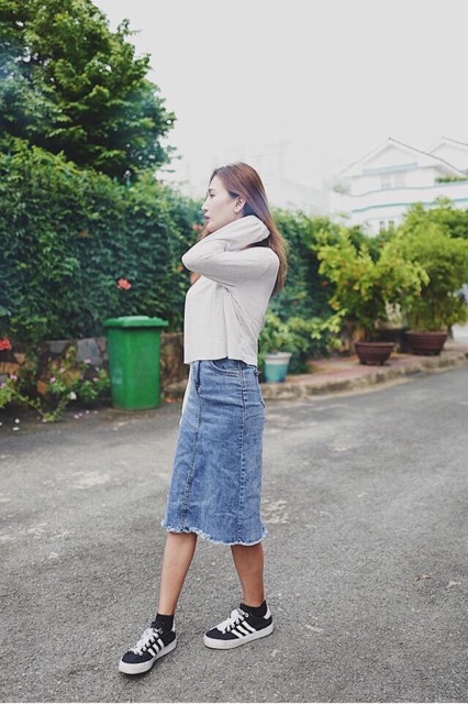 Nhập WAMS8 giảm 15%_ [CÒN ĐEN] Chân váy jean dài co dãn mạnh xẻ tà sau (ảnh thật) | BigBuy360 - bigbuy360.vn