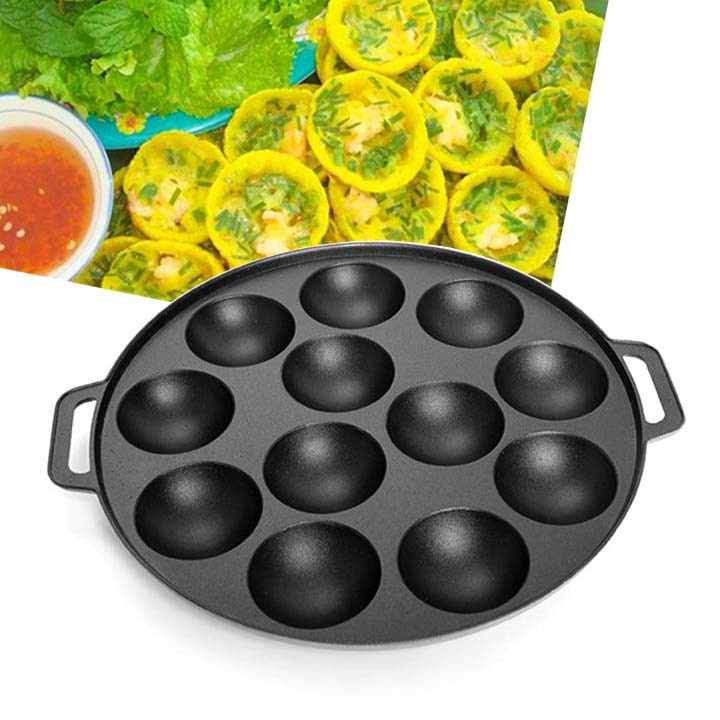 Khuôn bánh khọt  8 lỗ, 10 lỗ, 12 lỗ kèm nắp đậy chống dính - Khuôn Làm Bánh Khọt Bằng Gang Nhiều Size Tiện dụng