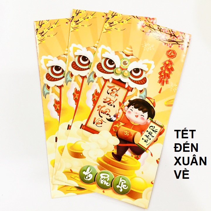 Túi 3 bao lì xì 2022 Đẹp Rẻ Con Cọp Hoạt Hình Xịn Sò Thần Tài Chất Giấy C150 Tiền Đô Độc Lạ Đẹp Tết Cute