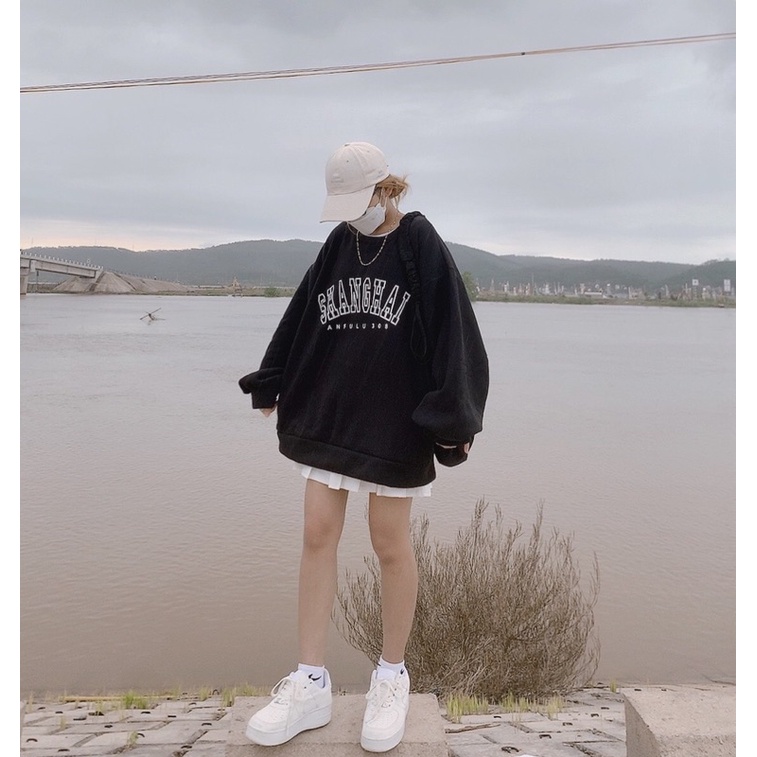 ÁO SWEATER NỈ SHANGHAI ĐEN - freesize ( kèm ảnh thật) | BigBuy360 - bigbuy360.vn