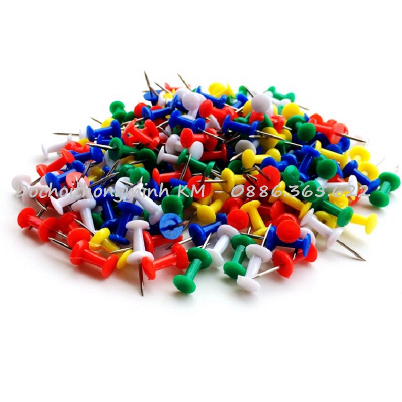 Set 30 Đinh ghim mũ nhựa, đinh ghim bảng nỉ