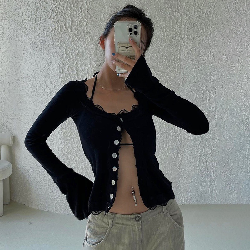 Áo Sơ Mi Dài Tay Phối Ren Thời Trang Dành Cho Nữ