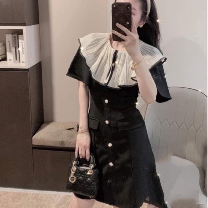 Đầm nữ ngắn tay thiết kế cổ tròn tiểu thư siêu xinh, Váy dự tiệc nữ rẻ đẹp trẻ trung sang trọng_059