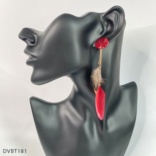 Bông tai boho lông vũ hồng đỏ - dvbt181