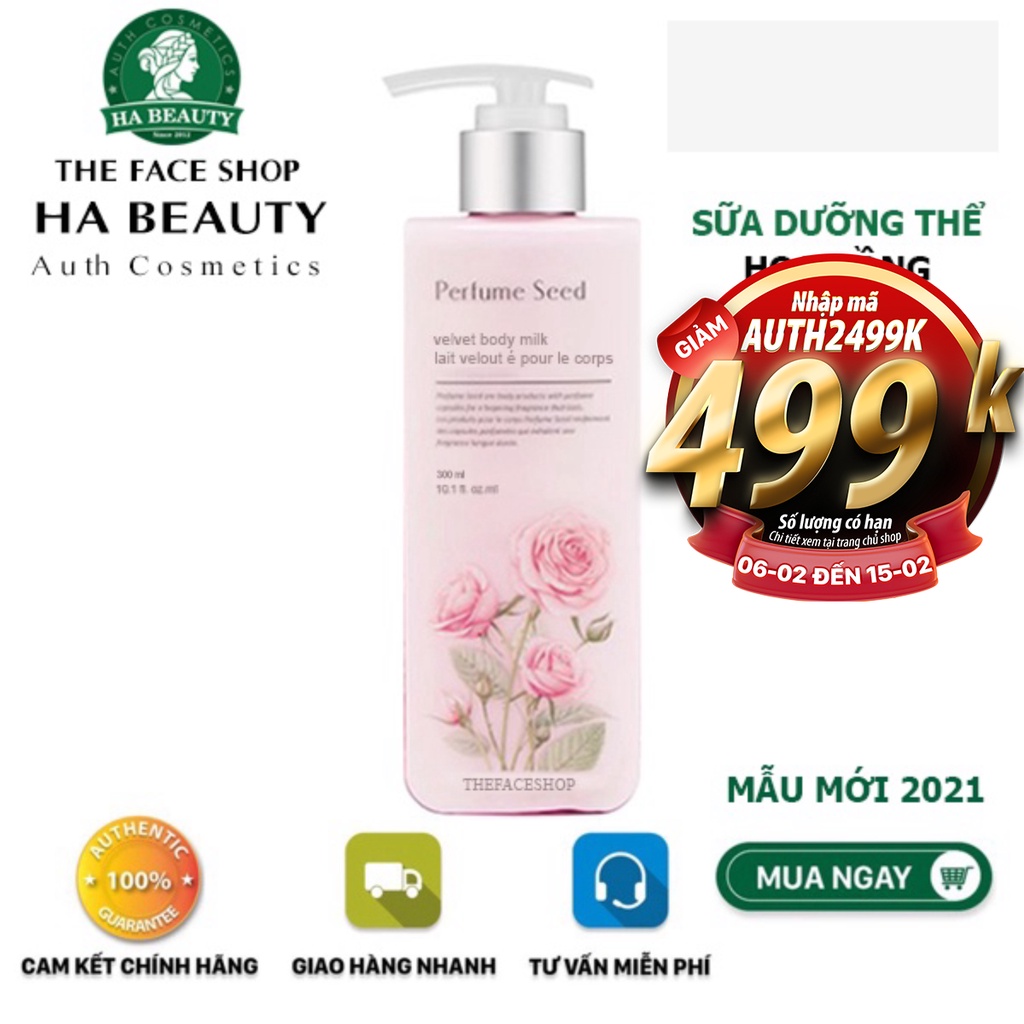 Sữa dưỡng thể dưỡng ẩm tốt trắng da thơm lâu hương nước hoa hồng The Face Shop Perfume Seed Velvet Body Milk 300ml