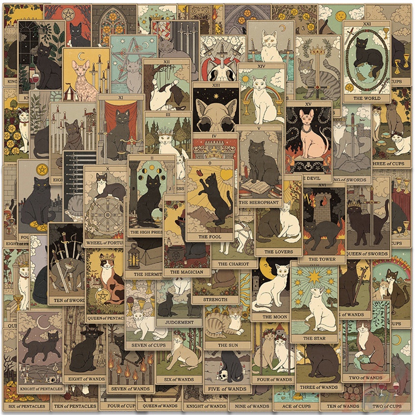70 Cái / Bộ ❉ Bài Tarot Định Mệnh Retro. Hình Dán Mèo Ma Thuật Series 01 ❉ Miếng Dán Decal Chống Thấm Nước Thời Trang