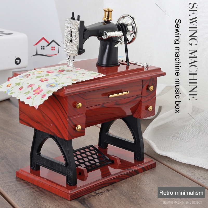 HYP Cute Mini Sewing Machine Music Box Retro Gift Table Home Decor @VN