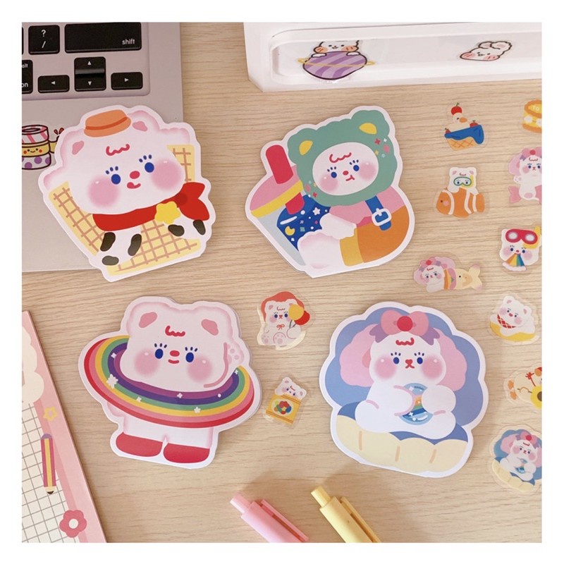 Sticker cute/Set 48 sticker gấu dễ thương trang trí sổ planner bullet journal/Túi 48 hình dán cute Tẻn Tẻn