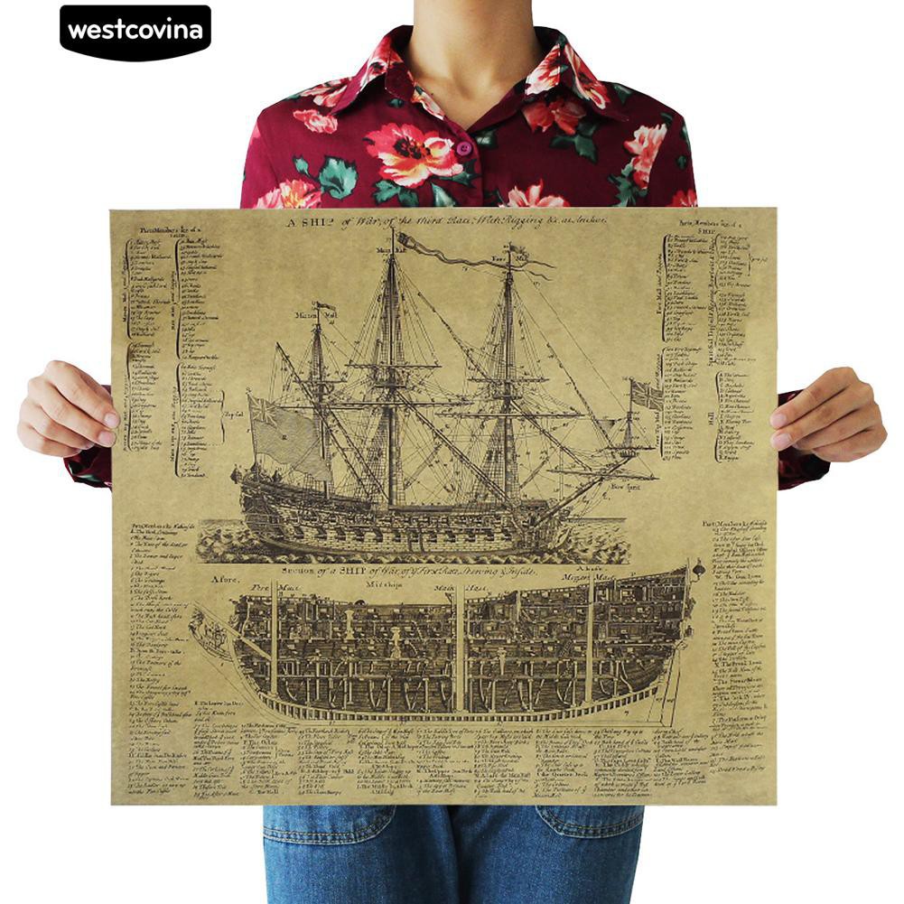 Poster hình tàu chiến cổ xưa trang trí quán cà phê