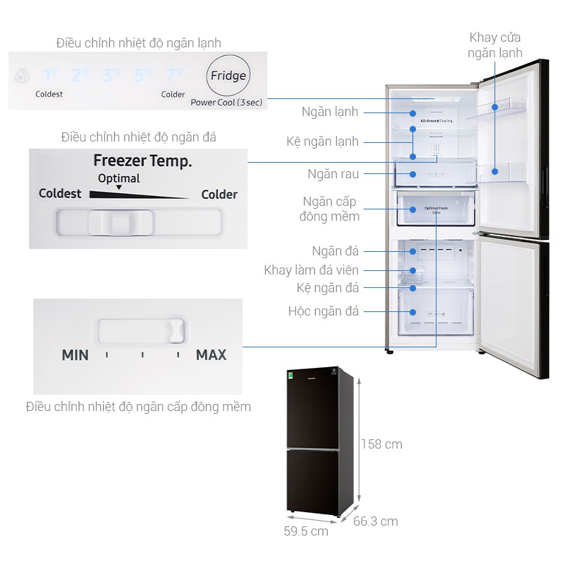 Tủ lạnh Samsung Inverter 280 lít RB27N4010BY/SV Mới 2020, Ngăn đông mềm trữ thịt cá không cần rã đông Làm lạnh nhanh,