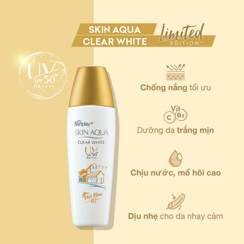 Kem Sữa chống nắng Sunplay Skin Aqua Clear White dưỡng trắng cho da dầu SPF 50+, PA++++ 25g 55g