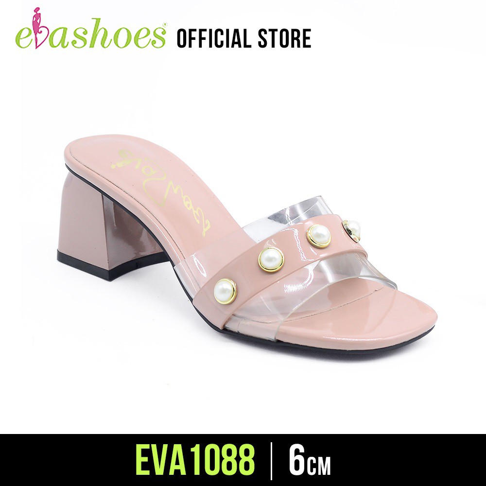 [Mã BMLTA50 giảm 10% đơn 99K] Dép Cao Gót Quai Ngang Phối Nhựa Trong 6cm Evashoes - Eva1088(Màu Đen,Kem,Hồng)