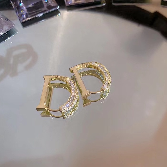 Khuyên Tai Mạ Vàng Đính Đá Zircon Thiết Kế Sang Trọng Thời Trang Cho Nữ