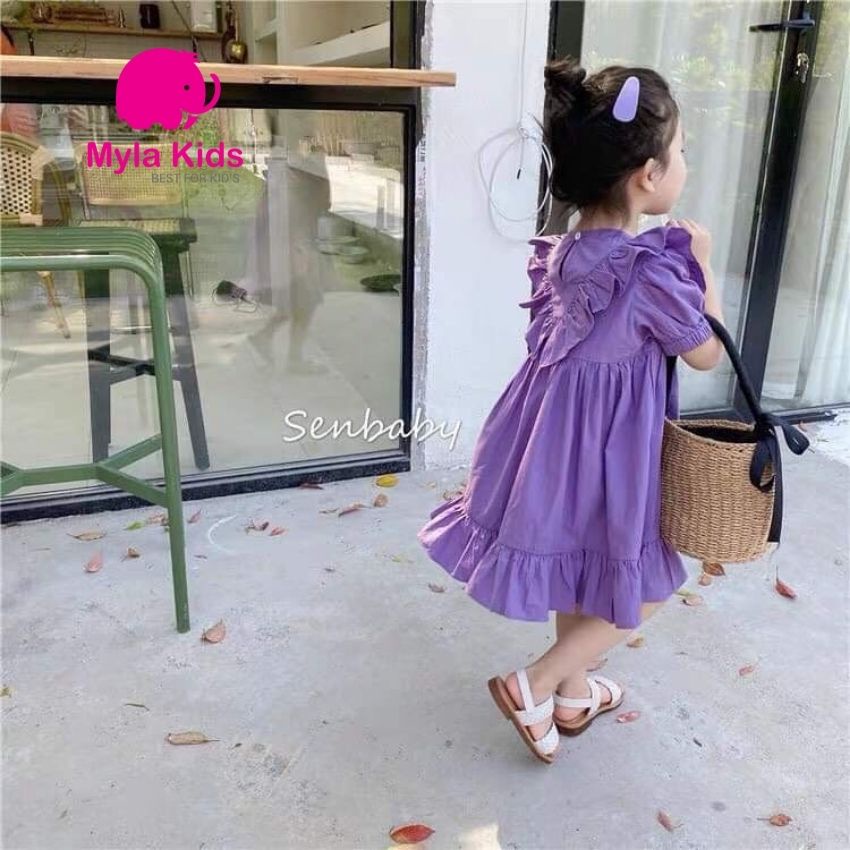 Váy công chúa bé gái màu tím violet, váy babydoll dáng xòe ngắn tay cho bé 1-2-3-4-5-6-7-8-9-10 tuổi - kèm ảnh thật Myla