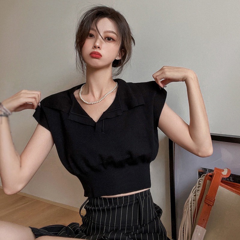 Áo Croptop Tay Ngắn Màu Sắc Thanh Lịch Cho Nữ