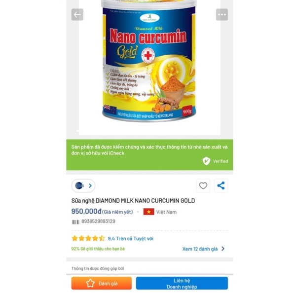 Sữa nghệ Nano Curcumin Gold.