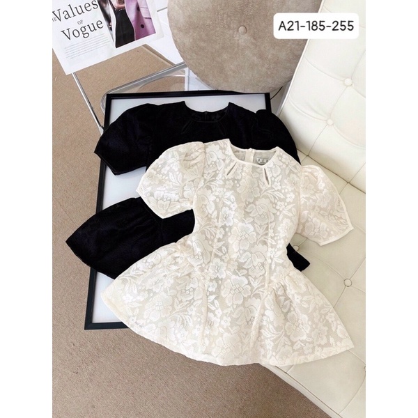 Áo ren peplum khoét giọt nước, tay phồng - A21 sang trọng, thanh lịch, thích hợp đi tiệc, đi làm, đi dạo phố