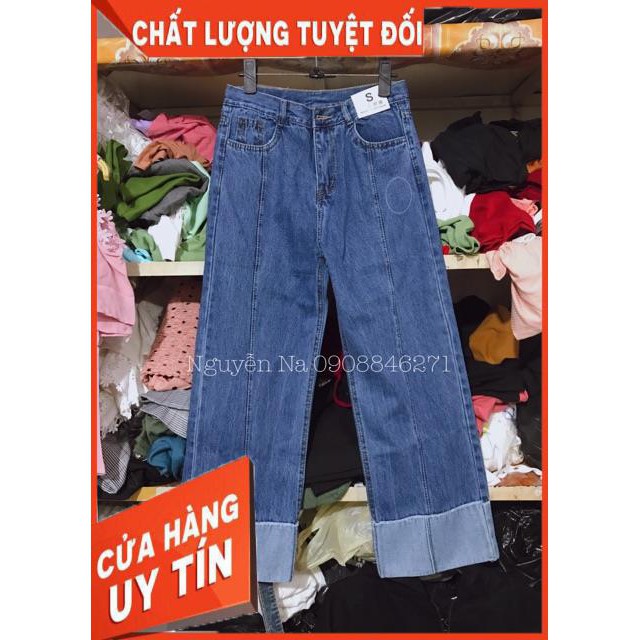 Quần jeans ống rộng gấp lai 2 màu đậm- nhạt | BigBuy360 - bigbuy360.vn