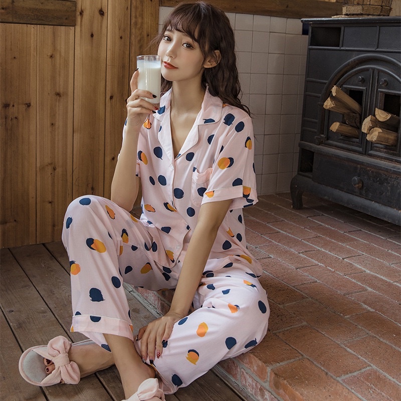 Bộ Pijama Mặc Nhà Nữ Lụa Cotton Cao Cấp Họa Tiết Trang Nhã CiCi