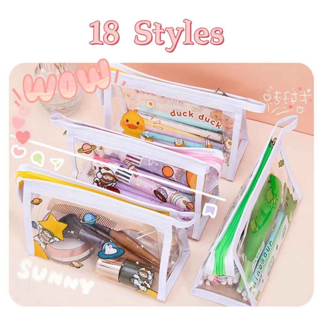 Túi Đựng Bút Trong Suốt Sức Chứa Lớn Họa Tiết Hoạt Hình Đáng Yêu