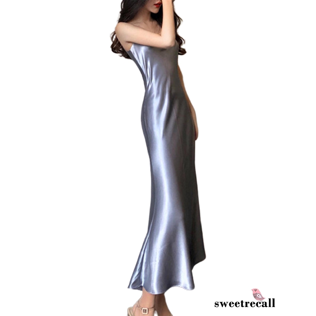 Đầm Hai Dây Cổ Chữ V Chất Vải Satin Xinh Xắn Thời Trang Dành Cho Nữ | BigBuy360 - bigbuy360.vn