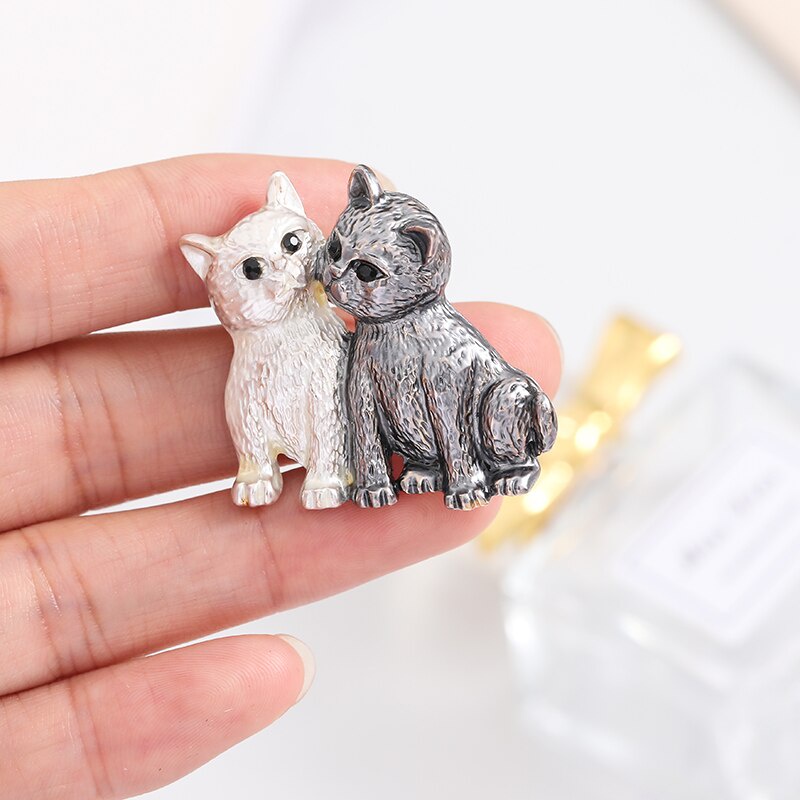 Ghim Cài Áo Hình Mèo Bằng Hợp Kim Tráng Men 2 Màu Sắc