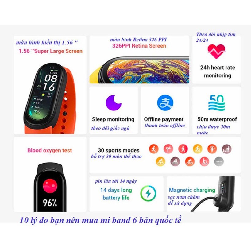 [BẢN QUỐC TẾ]Đồng hồ thông minh Xiaomi Mi Band 6 - Hàng chính hãng