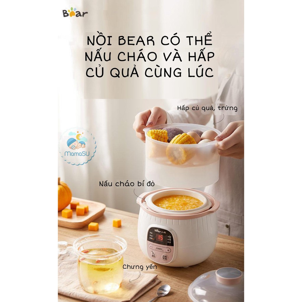 NỒI HẦM CHÁO CHẬM BEAR CÓ HẸN GIỜ 0,8L  CÓ LÔNG HẤP,4 IN 1