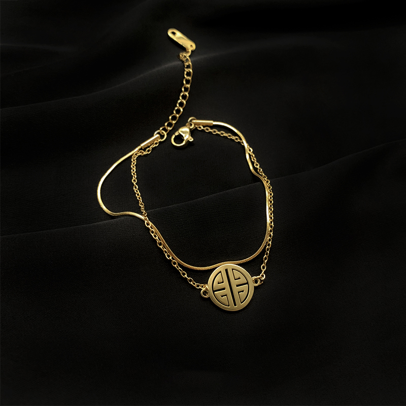 Vòng Tay MAYEBE LAVEND Bằng Thép Titan Mạ Vàng 18k Phong Cách Trung Hoa Cổ Điển