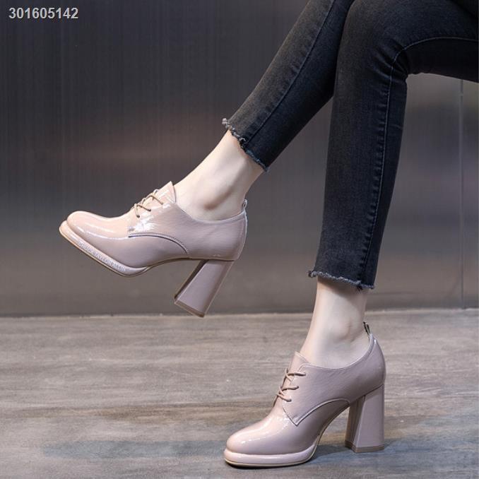 Giày Cao Gót Da Mềm Mũi Tròn Phối Khóa Cài Thời Trang Thu Đông 2020 Cho Nữ