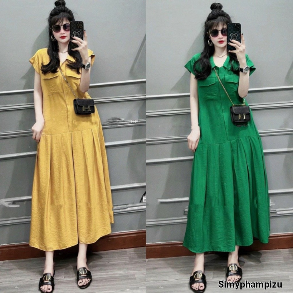 VÁY BẦU dáng suông thiết kế dáng sơ mi xinh xắn cho mẹ bầu đi làm, đi chơi, đi biển đều đẹp V342