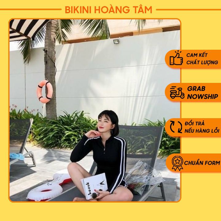Sét bikini biển nữ ❤️ Hàng Cao Cấp ❤️ Sét đồ bơi nữ áo tay dài kèm quần đen pha trắng